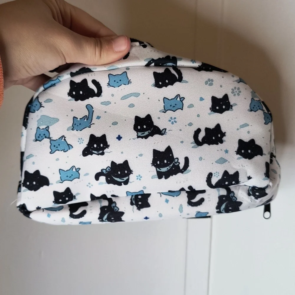 Cat Print Cosmetic Bag - Black and Blue